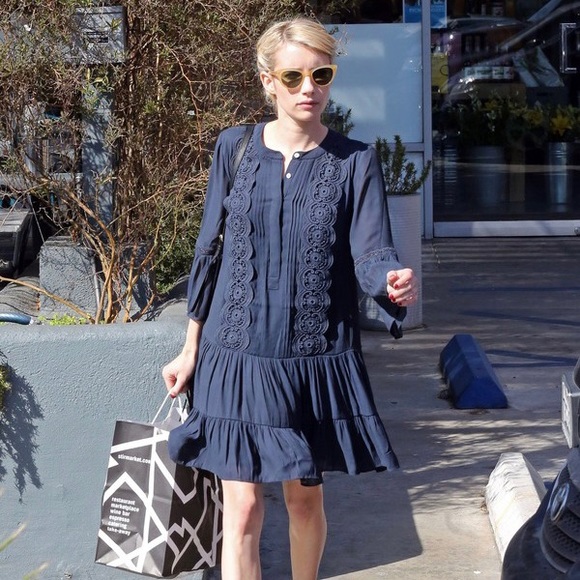 Navy Blue Loft Flounce Dress 8 - Picture 2 of 12